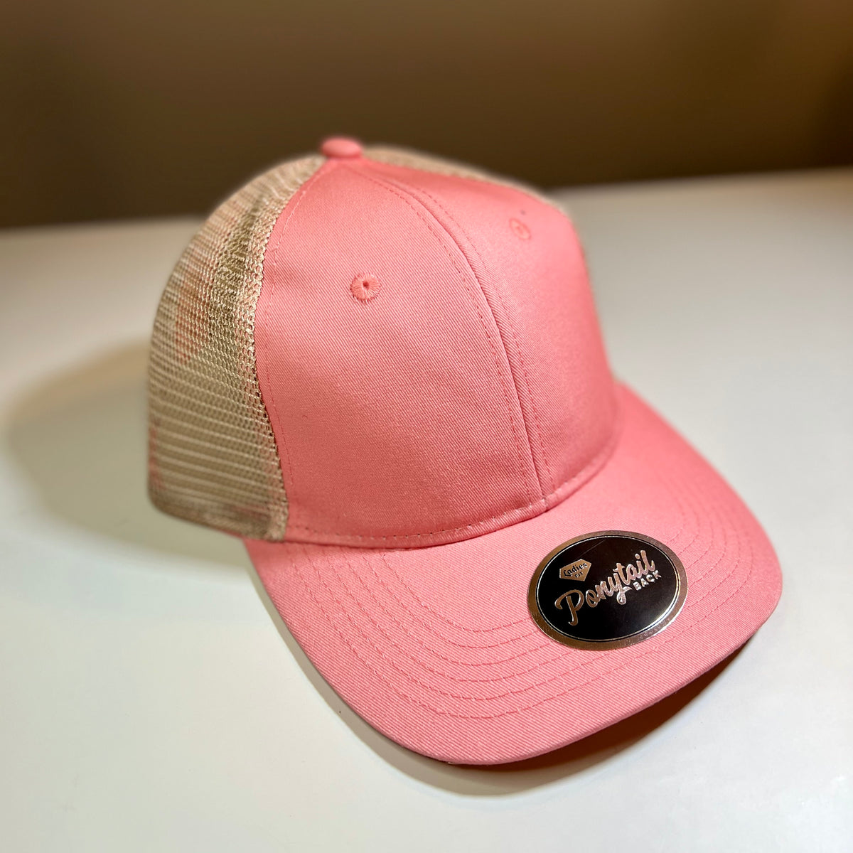 Outdoor Ladies Fit with Ponytail Mesh Back Coral - Tea Stain Hat