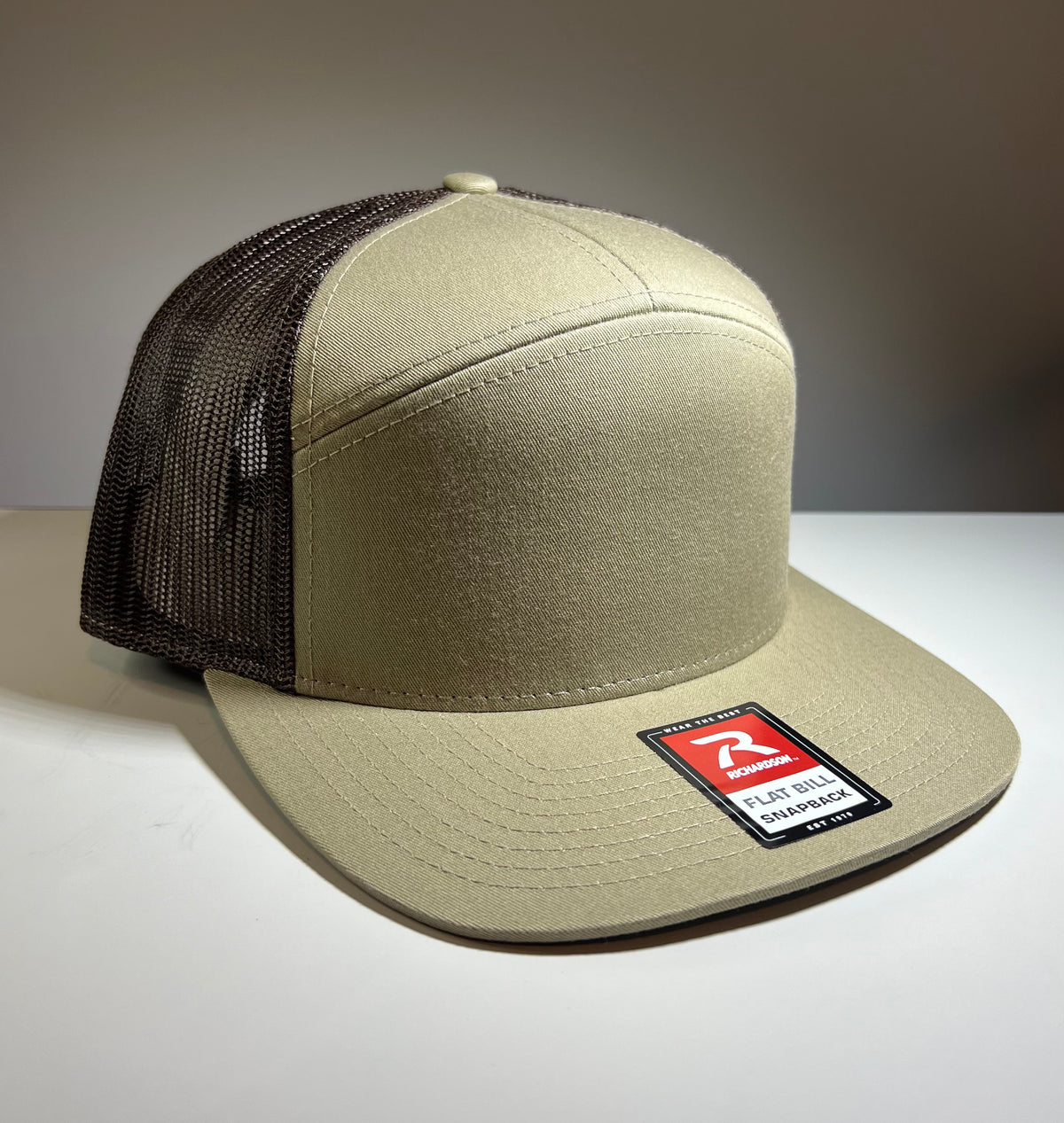 Richardson 168 7 Panel Flat Bill Trucker Hat - Khaki/Brown