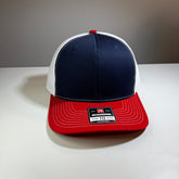 Authentic Richardson 112 Trucker 6 Panel Twill Mesh Back Tri Navy - White - Red