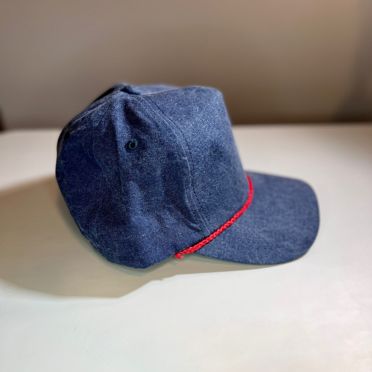 Cobra Rope Hat- Stone Wash Blue Denim/Red