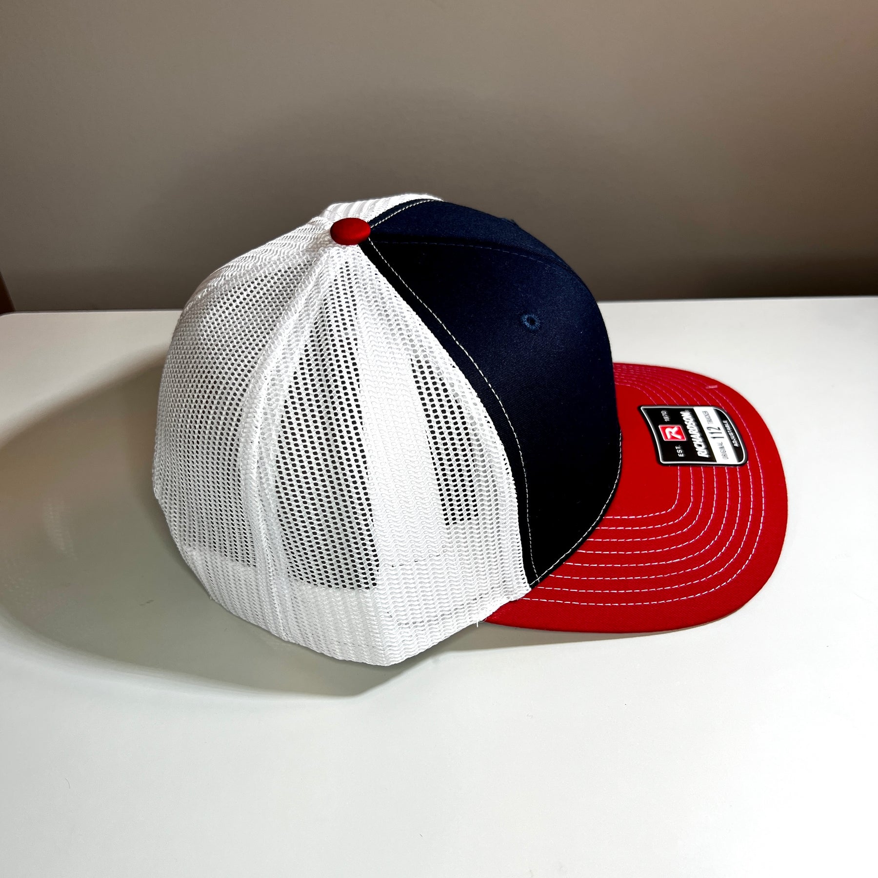 Authentic Richardson 112 Trucker 6 Panel Twill Mesh Back Tri Navy - White - Red