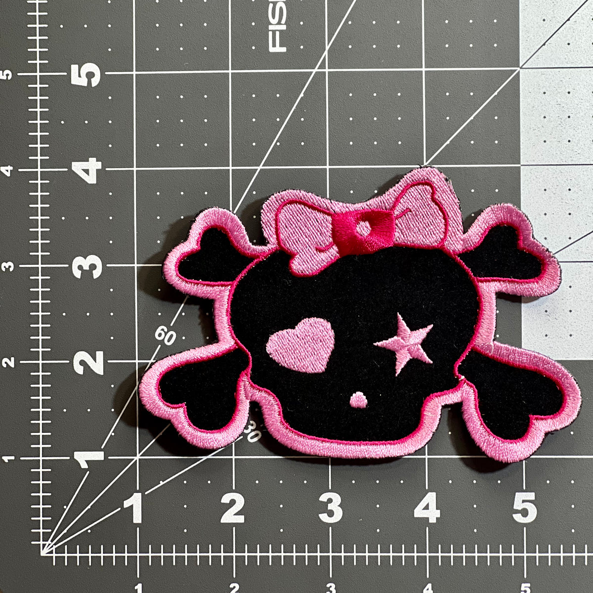 Punk Pink Ribbon Bow Skull Retro Patch