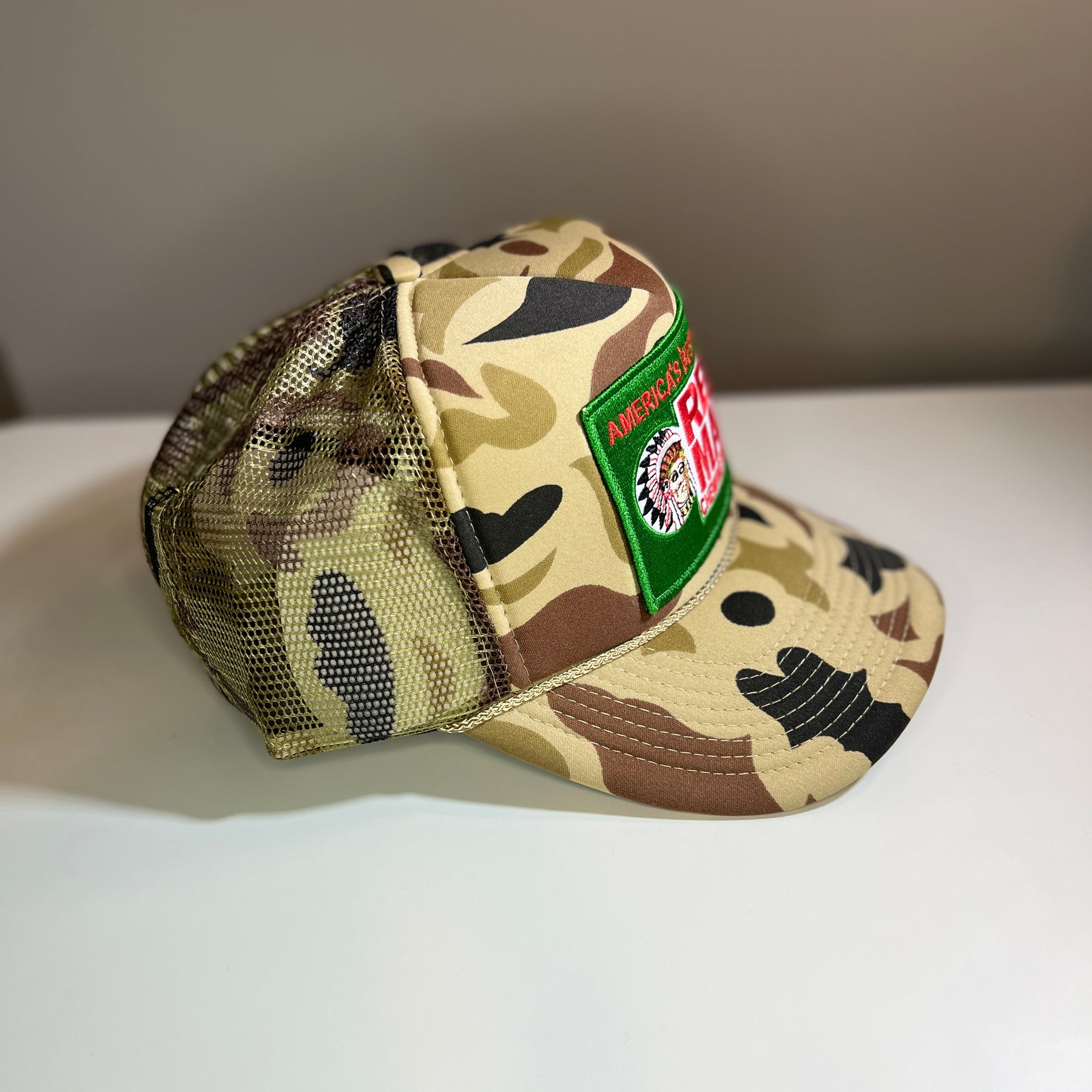 Cobra-5-Panel Camouflage 4" Foam Front Mesh Back Rare Vintage Red Man Tobacco